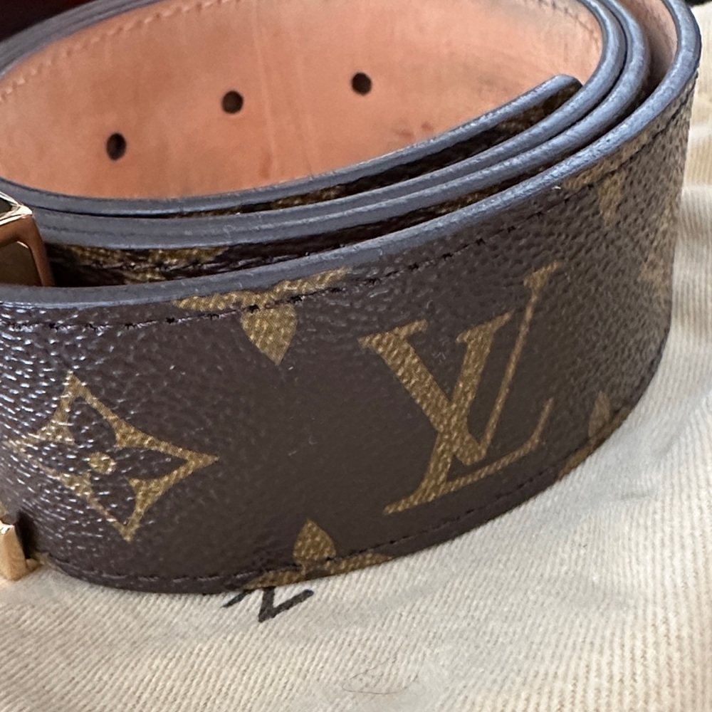 Louis Vuitton Monogram Belt with Gold LV Buckle - Picture 2 of 5
